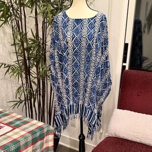 Blue and White Patterned Poncho